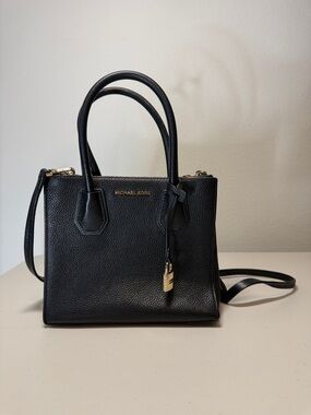 Michael Kors Black Pebbled Leather Satchel with Gold Accents
